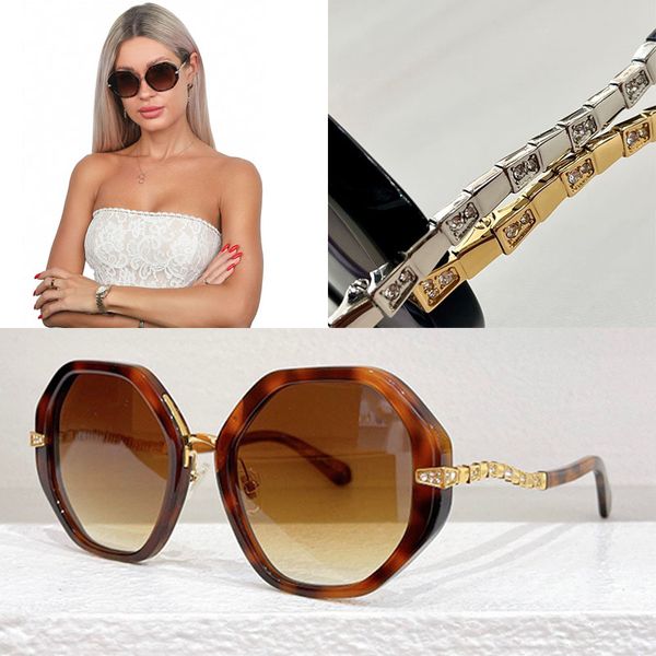 Óculos de sol Viper luxuosos, armação geométrica retangular de acetato, pernas curvas de metal, templos com strass gradiente Oculos de sol BV8242 mulheres elegantes e sexy