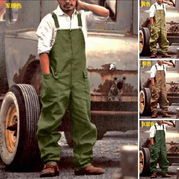 Männer Hosen 2023 Herbst Winter Fracht Männer Feste Lose Hosenträger Hosen Vintage Tasche Nähen Gerade Overalls Overalls