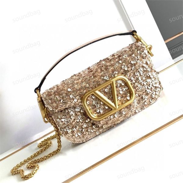 MINI LOCO Lussuosa borsa per celebrità: perline con paillettes, pelle bovina primo fiore, cristalli sintetici, tracolla vintage da donna alla moda - Supermode Party Drama Queen Oro con paillettes