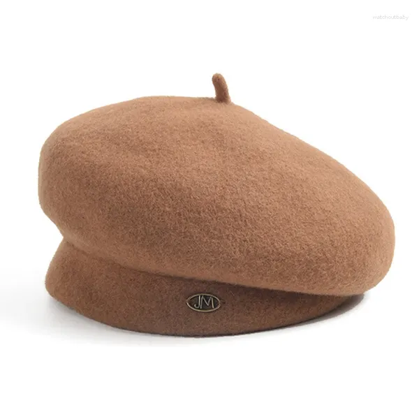 Berretti Invernali da donna Lettera calda Berretto di lana Donna Moda quotidiana Testa grande Cappello da pittore Cappello di lana solido Cappelli di zucca Ragazza all'aperto