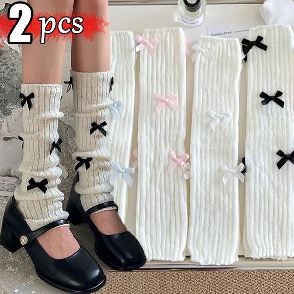 Frauen Socken Y2k Bogen Gestrickte Legging Mädchen Punk Lolita Bein Wärmer Abdeckung Herbst Winter Schöne Schwarz Weiß Boot Manschetten Koreanische lange