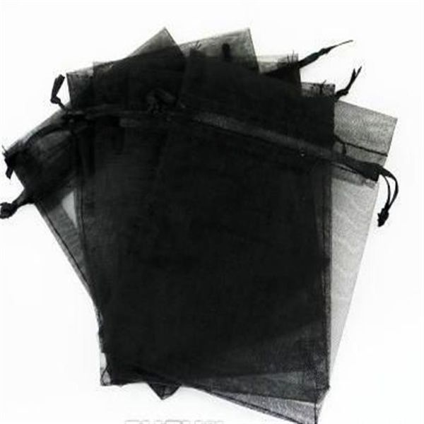 Продажа, 100 шт./лот, 7x9 см, 9x12 см, черная органза, подарочная сумка для ювелирных изделий, сумки на шнурке для свадебных сувениров, бусины ювелирные изделия1601