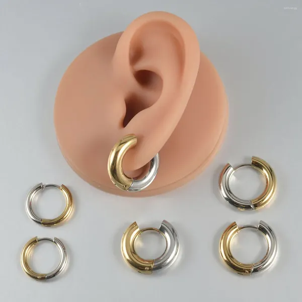 Orecchini a cerchio con giunture a due colori, anello per orecchio spesso, fibbia, unisex, in acciaio al titanio, doppia placcatura, per uomo, cerchio Huggie