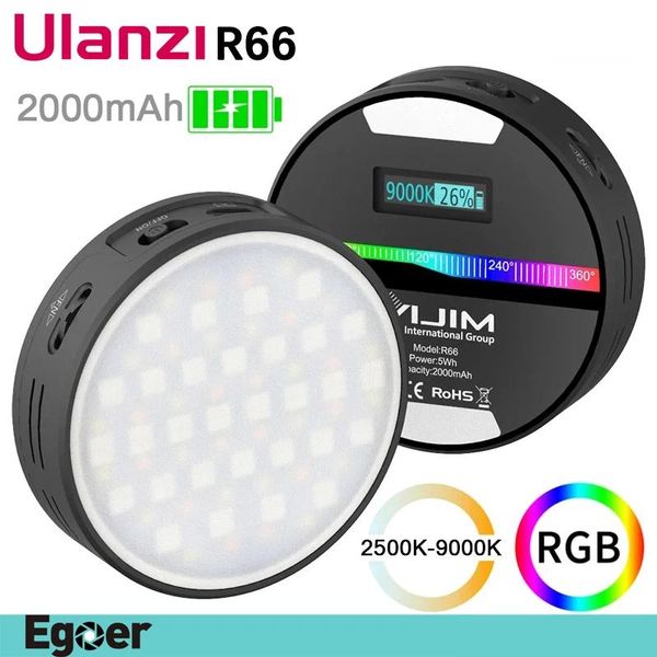 Oculares ulanzi r66 rgb vídeo portátil luz de preenchimento de cor led lâmpada de iluminação de fotografia 25009000k 2000mah mini luz suave