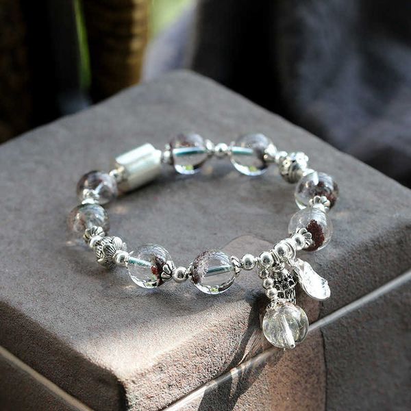 Charm-Armbänder Panjia Kristall Sterling Silber Serie Green Ghost Hängende Quaste Lotusblatt Armband 925 Sterling Silber Fortune Wangfu Armband für Frauen Xcjn