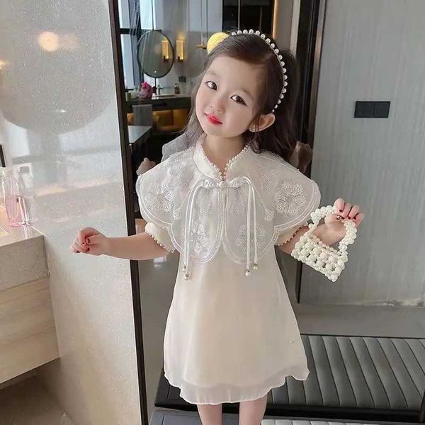 Vestidos da menina crianças meninas vestido verão novo estilo chinês manga curta hanfu qi pao saia moda crianças estilo antigo saia tendência