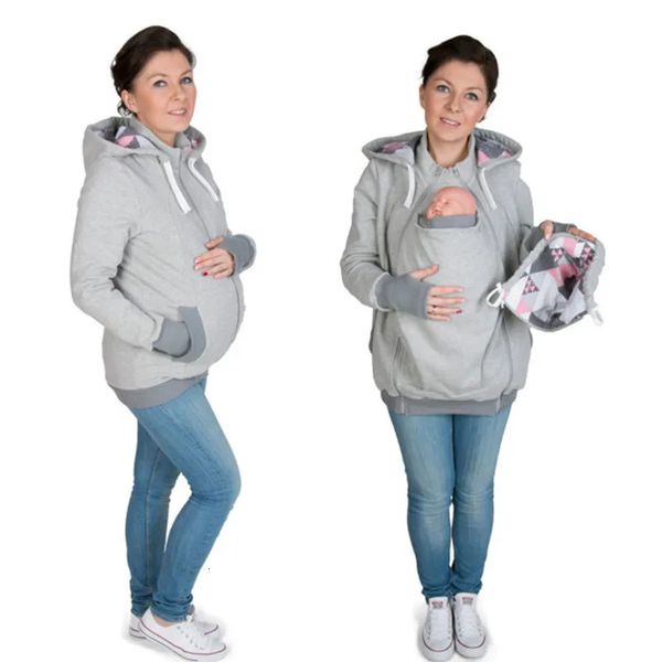 Топы для беременных Футболки с капюшоном для беременных Пальто с капюшоном «три в одном» Зимний свитер с карманом кенгуру для беременных Куртка для беременных Толстовка большого размера 231218