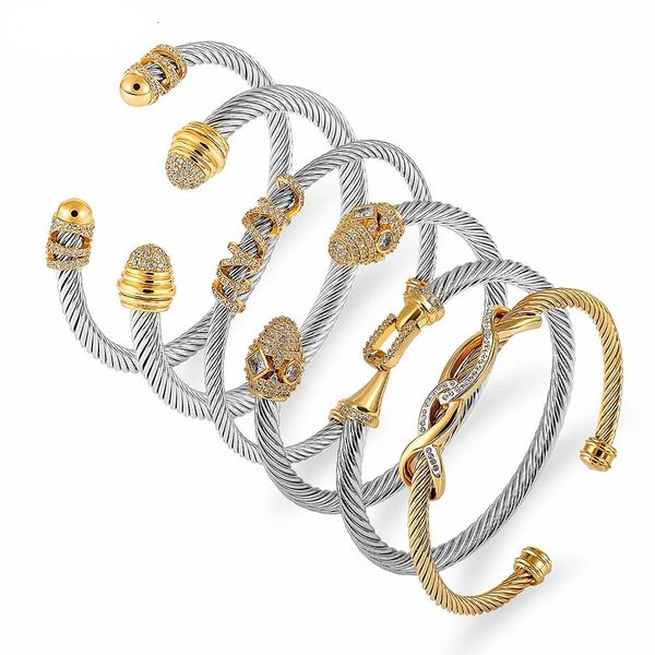 Bangle Único Chain Link Trançado Open Cuff Moda Bangles para Mulheres Casamento Na Moda Jóias De Luxo Prata Ampla Corda De Cânhamo Pulseira 231219