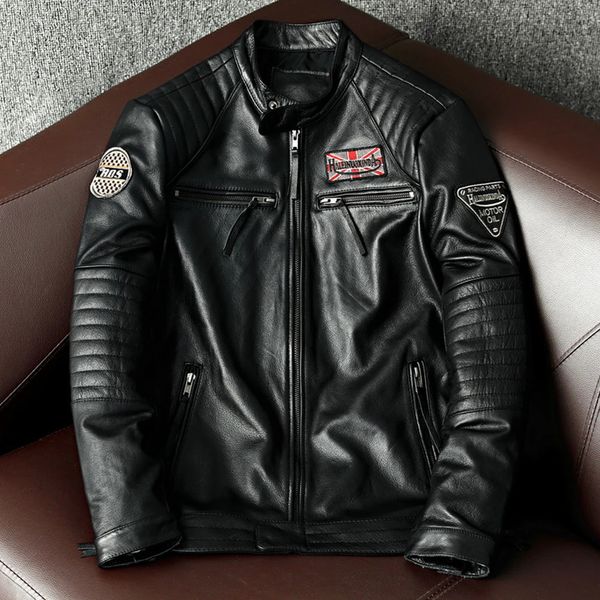 Erkek Ceket Biker Motor Tarzı Vintage Erkek Kalitesi Orijinal Deri Ceket İnce 100 Doğal Cowhide Coatdermis 231219