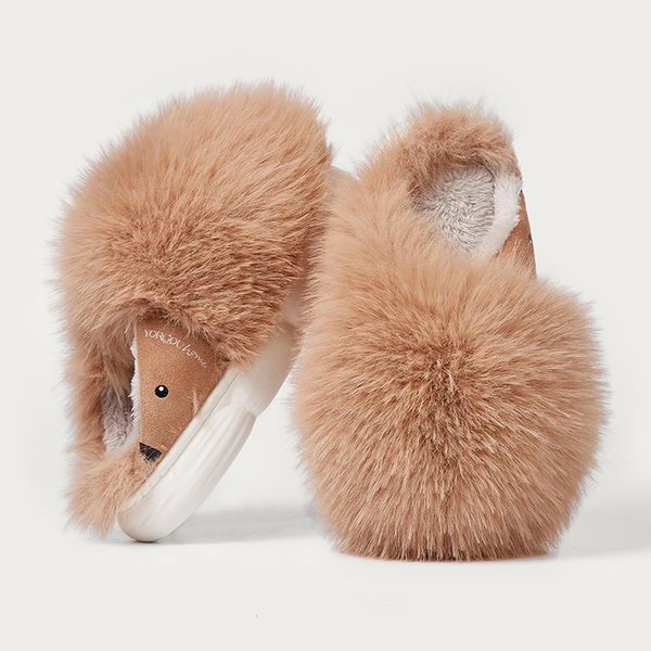Chinelos bonito pequeno ouriço chinelos de algodão mulheres outono inverno doméstico antiderrapante quente pelúcia slides casa sapatos chinelos de pele interior 231219