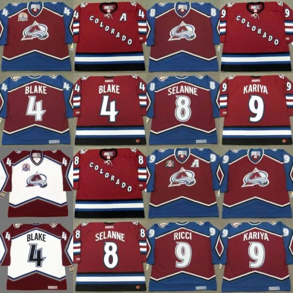 Maglia retrò Colorado Avalanche ROB BLAKE TEEMU SELANNE MIKE RICCI PAUL KARIYA OWEN NOLAN THEOREN FLEURY ALEX TANGUAY CHRIS DRURY Custom Hoc 74