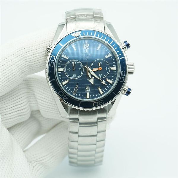 Planet Meter Limited Azul 007 Dial Watch 44mm Quartz Chronograph Ocean Diver 600m Aço Inoxidável Voltar Sports Sea Mens Watches275r