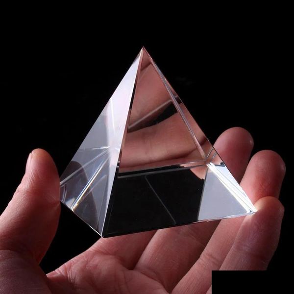 Arti e mestieri Guarigione energetica Piramide di vetro trasparente con supporto in oro Feng Shui Egitto Figurine egiziane Miniature Ornamenti C Dhbmh