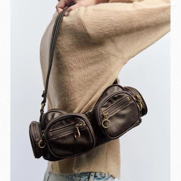 Sacos de noite punk múltiplos bolsos bolsa de ombro vintage mulheres designer bolsa de alta qualidade axila para mulheres telefone travesseiro tote