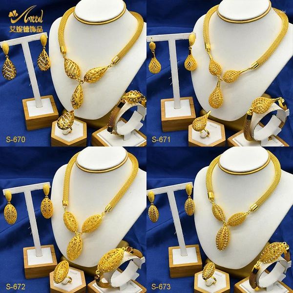 Conjunto de brincos de colar ANIID Africano 24k cor de ouro pingente Nigéria presentes de casamento de noiva Dubai festa de luxo atacado