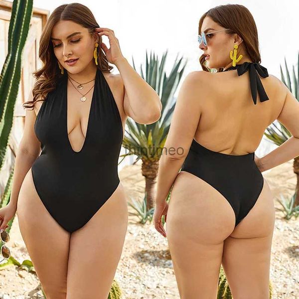 Costumi da bagno da donna YY34 Costume da bagno per donna Bikini Set One Piece Plus Size Vestiti da spiaggia grassi Nero 2XL 3XL 4XL 5XL Costume da bagno estivo sexy femminile YQ231219