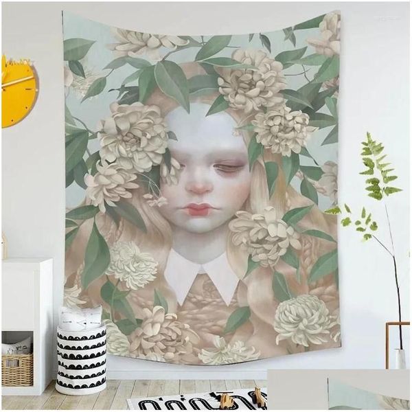 Tapestres Nordic Girl Girl Ail Painting Series Hanging Aestheticism Art Tapestry Home Room Larroom Bedside Decorações MURAL DOP DHVEF