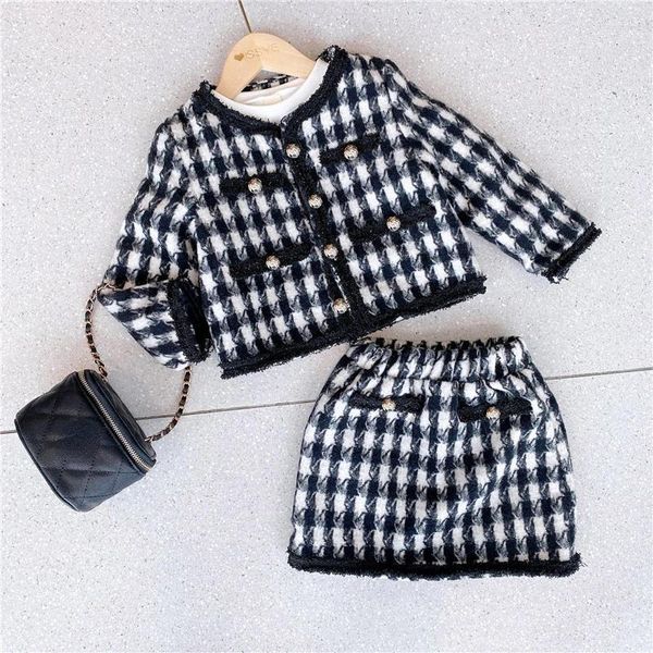 Kleidungssets Mädchen Kleidung Set Herbst Winter Kinder Mode Karierten Mantel Rock Kleinkind Zwei Stück Kinder Langarm Casual Outwear 2-8Y