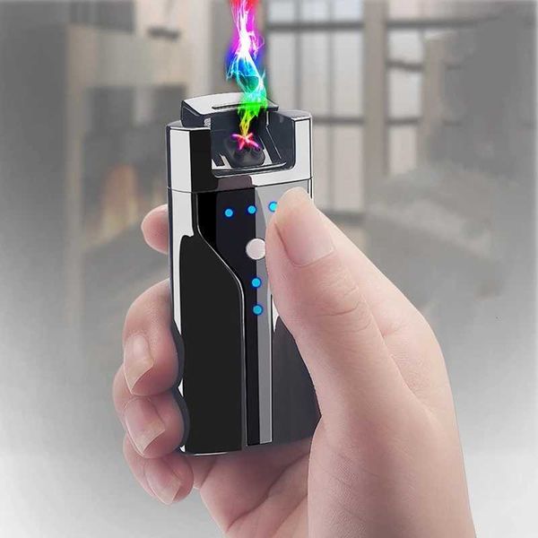 Novo Cigarro USB Pulse Cigarte Carro Computador Cruz Cruz Double Arc Power Display Recarregável Sensor de impressão digital Presente masculino