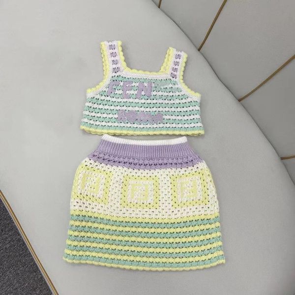 Setler bebek kıyafetleri kızlar etek çocuk tasarımcısı kız elbise çocuk seti örgü takım fasion yaz kısa çamurluk dondurma renk şeması lüks kepek