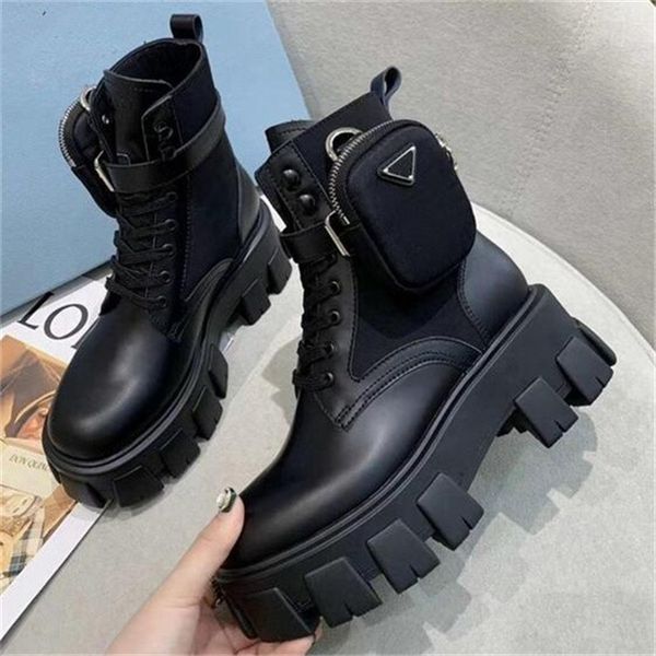 Moda botas de luxo mulheres designers sapatos de couro de grandes dimensões botas tornozelo martin monolith boot militar inspirado combate plataforma inferior botas de neve