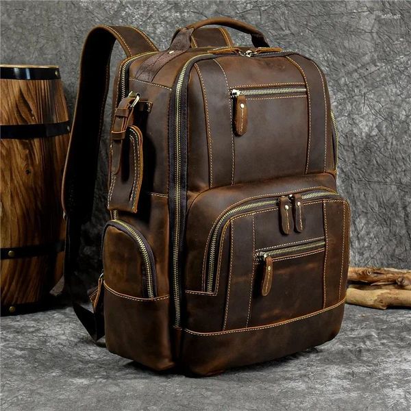 Mochila de alta qualidade sacos de couro masculino retro estilo de moda de luxo saco de escola de viagem para homens daypack