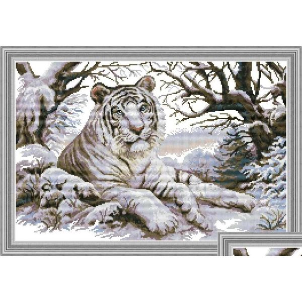 Handwerkswerkzeuge Tiger Home Decor Diy Artwork Kit Handgefertigte Kreuzstich-Stickerei-Handarbeitssets Gezählter Druck auf Leinwand Dmc 14Ct Drop Dhuyz