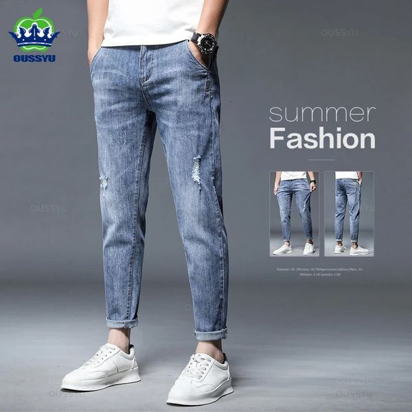 Männer Jeans Hohe Qualität Marke Herbst Stretch Baumwolle Loch Knöchel Länge Streetwear Design Denim Hosen Korea Casual Hosen Männlich 231218