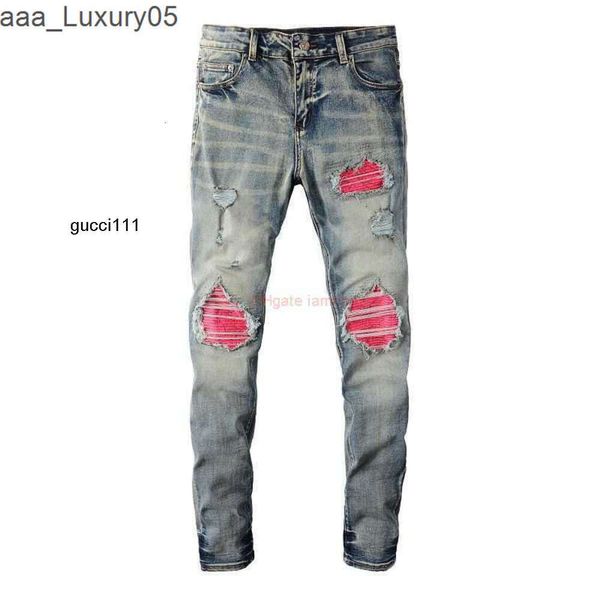 Kleidung Gewaschen am amis imiri amiiri AM Designer amari es Jeans Denim Hosen es Light Cow Water amirl Worn Out Red amirlies Patch Slim Fit Jeans mit kleinen Füßen Herren High S12Z