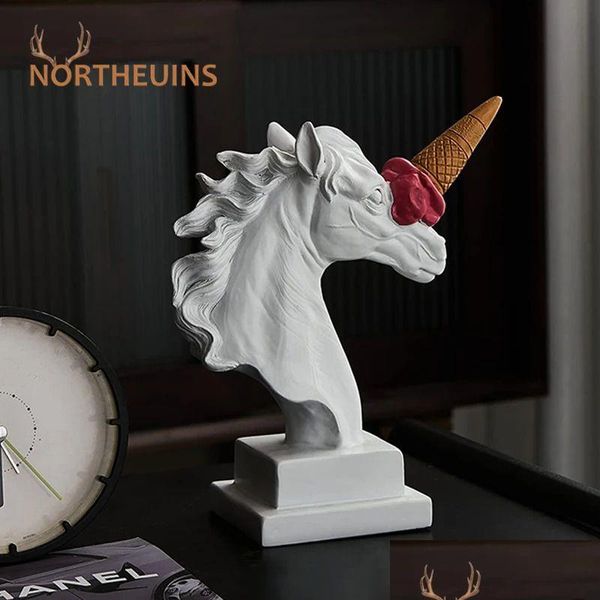 Oggetti decorativi Figurine Northeuins Testa di cavallo in resina con gelato Statua Classica scultura greca romana Interni Moder Homefavor Dhfxk