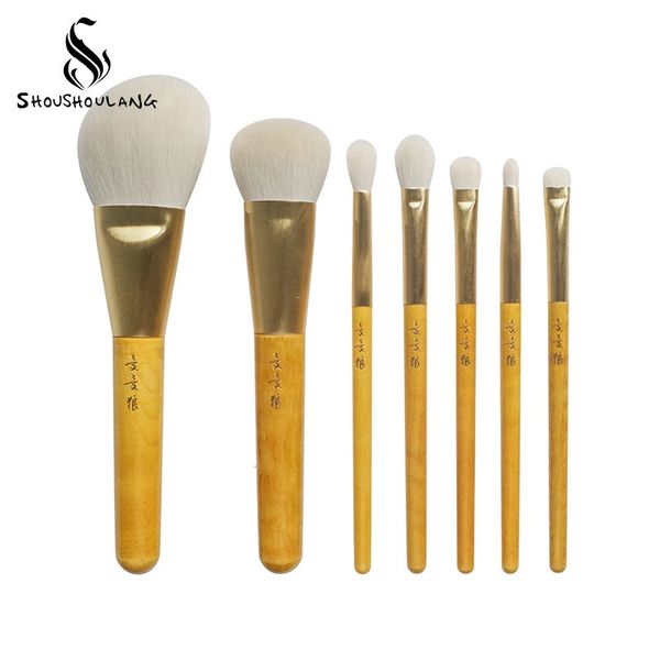 Pennelli per trucco Shoushoulang Kit di pennelli per trucco professionale fatto a mano Saikoho Pennello per viso in pelo di capra Pennello per occhi con manico dorato Phoebe Set di pennelli per trucco 231218