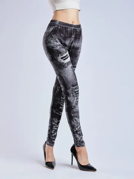 Calças femininas jean legging apertado cor sólida sexy imitação denim casual cintura alta estiramento estilo coreano leggings de fundo