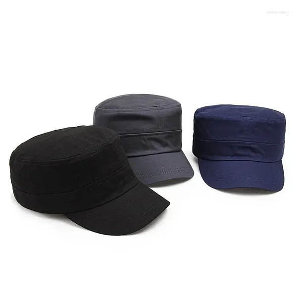 Cappellini da baseball Moda Uomo Donna Berretto militare Cappello da sole Baseball Cadet Plain Flat Top Hats Visiera nera