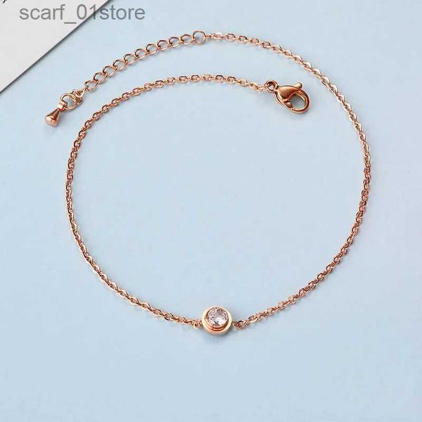 Tornozeleiras zircônia cúbica tornozeleira pé jóias rosa ouro cor tornozeleira pulseira perna corrente tornozeleiras de aço inoxidável feminino jóias l231219