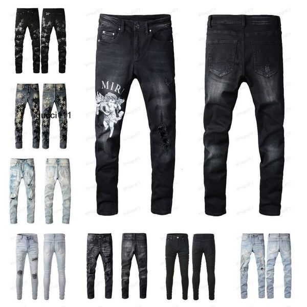 Мужчины amari amirl amirlies Army am amis imiri amiiri Для мужчин Женские дизайнерские джинсы с рваными байкерскими джинсами с тонким принтом Прямые джинсовые модные мужские узкие брюки JACW