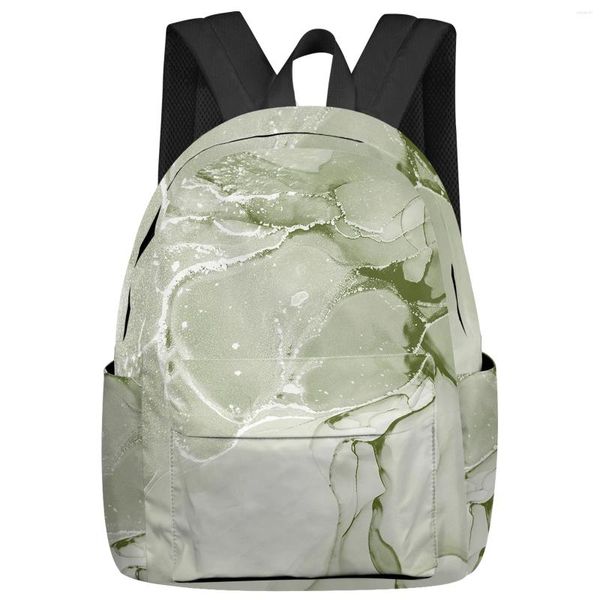 Rucksack, grüner Marmor-Textur, großes Fassungsvermögen, mehrere Taschen, Reiserucksäcke, Schultasche für Teenager, Damen, Laptop-Taschen, Rucksack
