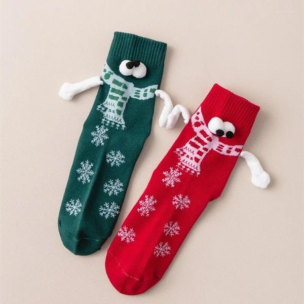 Meias femininas criativas de natal magnéticas de malha com olhos de Papai Noel meias unissex longas meias de outono