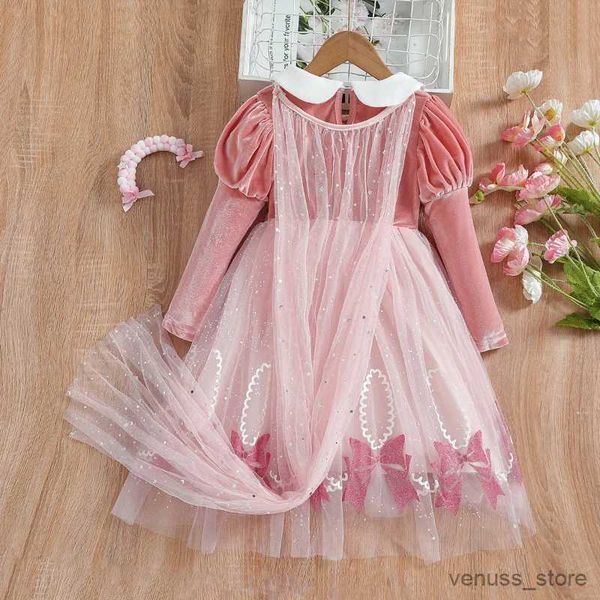 Vestidos de menina Meninas vestido princesa primavera e outono novas garotas de cor sólida vestido de gaze doce com capa vestidos ropa de nia