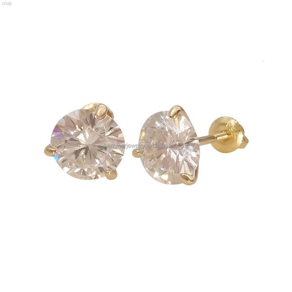 Orecchini a bottone in oro giallo massiccio 14k di vendita calda all'ingrosso con fondello a vite con moissanite da 5 ct d VVS e pietra di diamante