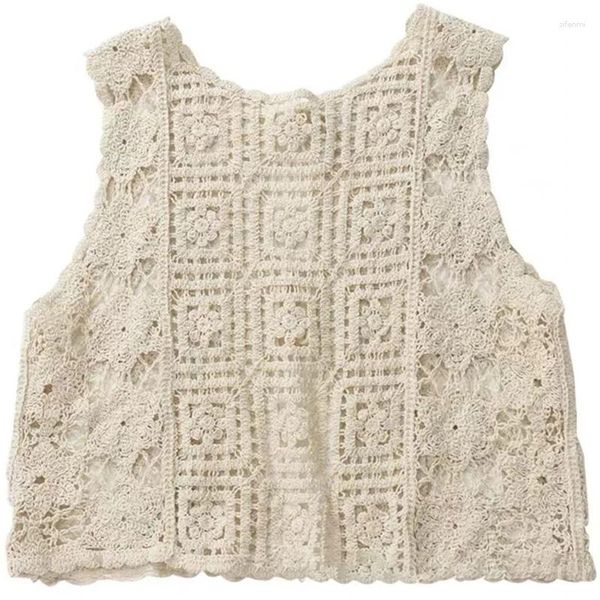 Gilet da donna Hippie Froral Patch Design Gilet Retro Vintage Crochet Summer Beach Cover Up Top N7YF