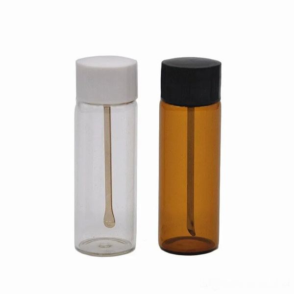 HoneyPuff Clear / Brown Glass Snuff metal Vial Colher Spice Bullet Snorter caixa garrafa de armazenamento Altura 65MM Fumar stash jar cor misturada 12 LL