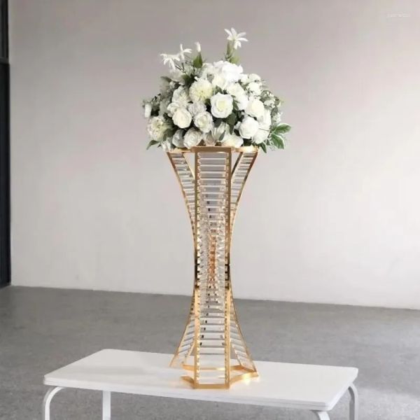Decoração de festa 10 pcs) Suporte de flor de metal com contas de cristal vasos para mesa de casamento estrada chumbo castiçal peça central 2654 ll