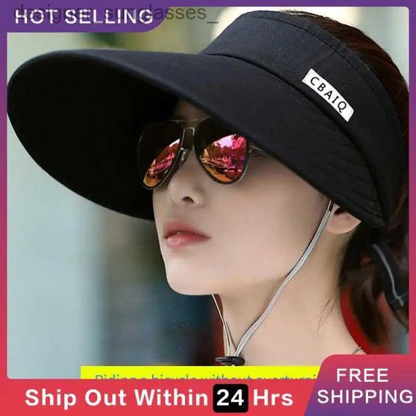 Viseiras Mulheres Verão Aba Larga Sun Visor Chapéu Ajustável Proteção UV Chapéu de Beisebol Dobrável Esporte Vazio Top C Casual Praia C Sun HatL231219