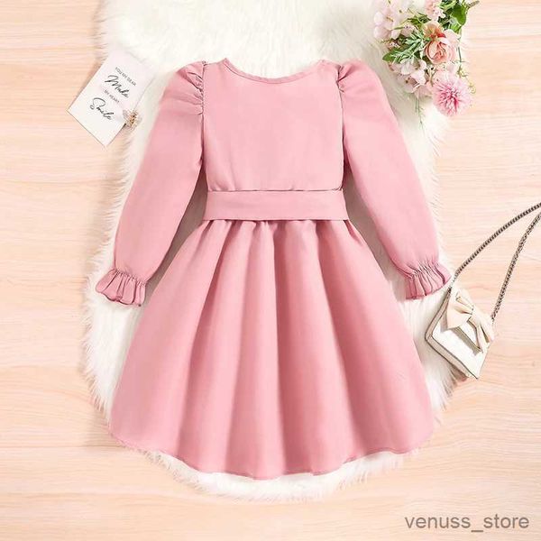 Abiti da Ragazza Autunno Nuovo Vestito Bambine per Bambini 4-7 Anni Abito a Maniche Lunghe da Bambina con Orlo Rosa Fiore Bruciato Elegante Abito da Principessa