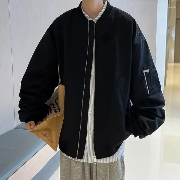 Мужские куртки, японская ветрозащитная куртка Harajuku, простые свободные повседневные пальто с воротником-стойкой, топ в студенческом стиле, весенне-осенний университетский стиль