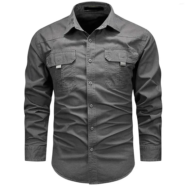 Camicie casual da uomo Camicia a maniche lunghe in denim da uomo Tinta unita Doppia tasca Bottone con risvolto Cappotto slim fit Tempo libero Abbigliamento maschile retrò Occidentale