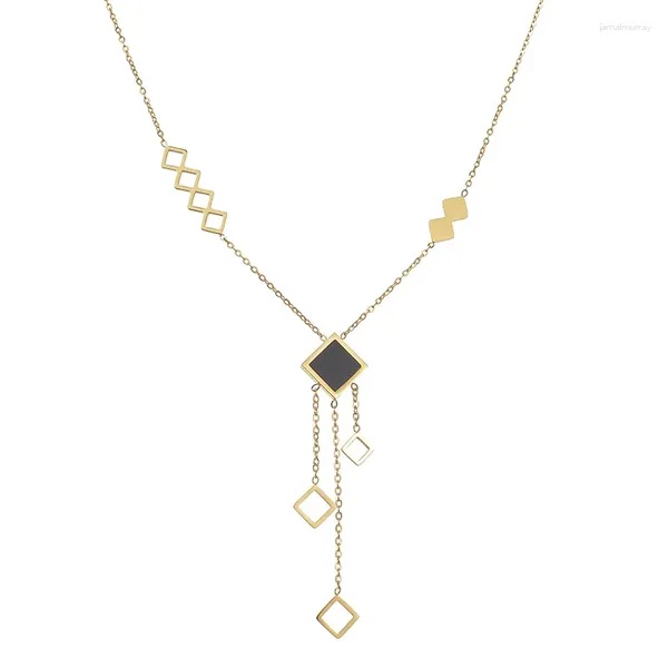 Anhänger Halsketten Stilvolle Halskette für Frau Freundin Frauen Edelstahl Goldfarbe Kette Geburtstagsgeschenk Quadratischer Charm Schmuck