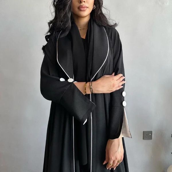 Ethnische Kleidung Winter Open Abaya Dubai Luxuriöses schwarzes muslimisches Kleid Saudi Abayas für Frauen Eid Arabische islamische Kleidung Türkei Kimono Mantel Kaftan