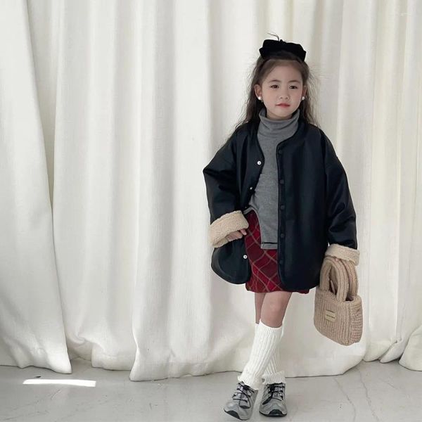 Jacken Kinder Kleidung Mädchen Mantel Winter Koreanischen Stil Lamm Wolle Verdickt Leder Faul Mode Warme Kinder Jacke