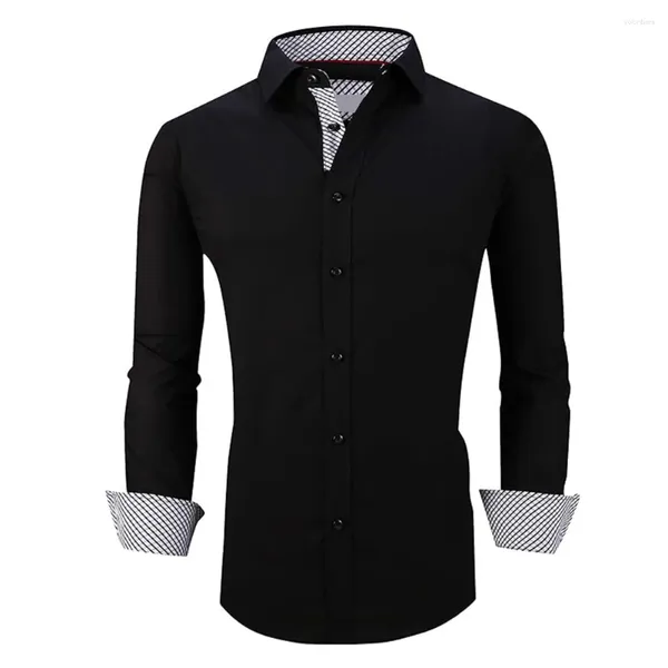 Camicie casual da uomo Camicia elegante a maniche lunghe causale per uomo Slim Fit Business Top formali Tessuto in poliestere in molteplici opzioni di colore